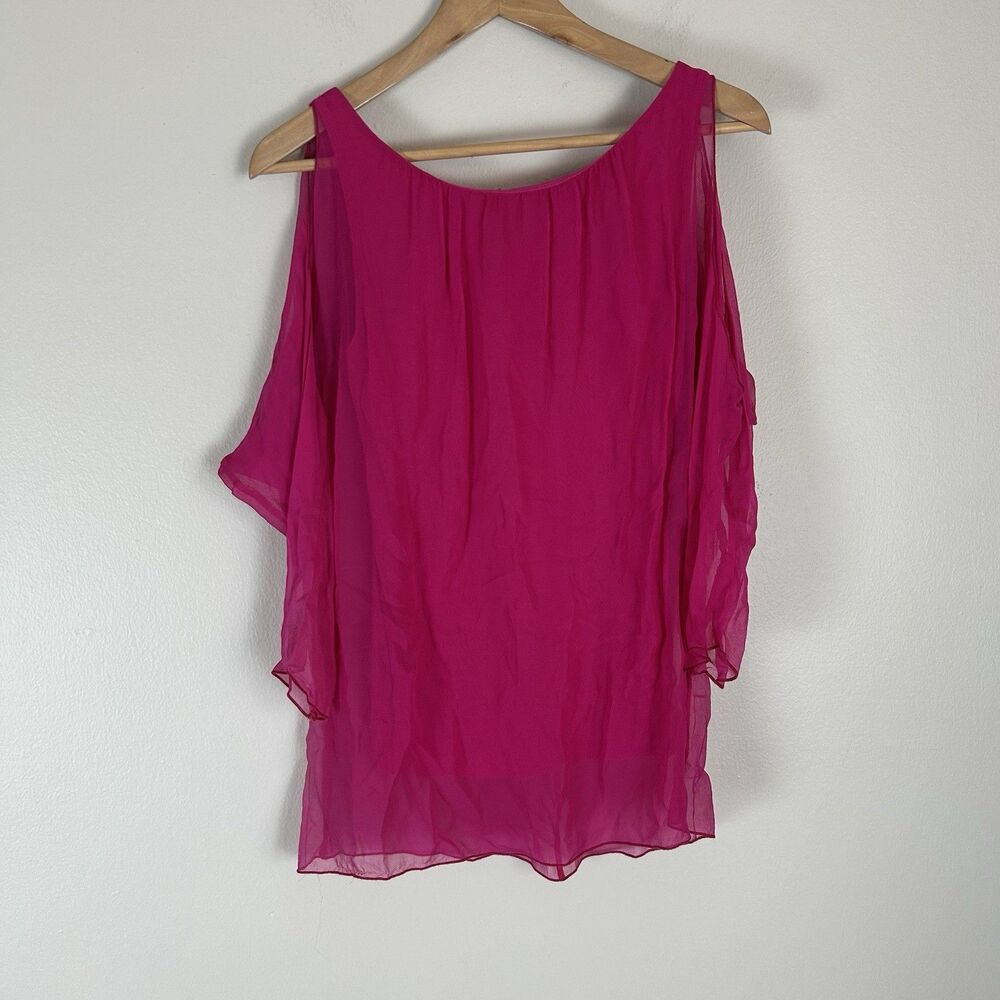 Bailey Small Silk Blouse Top Fuchsia Pink Hot Cold Shoulder Lined Silky